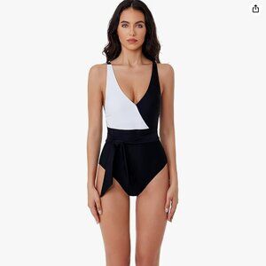 NWT BECCA Black and White One-Piece Swimsuit with Tie Waist